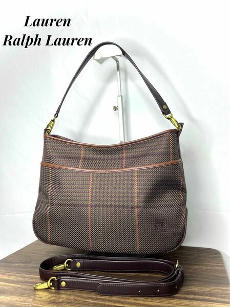 美品★ Lauren Ralph Lauren ローレンラルフローレン　ショルダーバッグ　2way 肩掛けバッグ　チェック 緑 茶