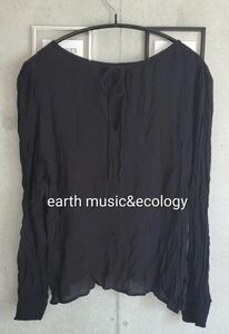 earth music&ecology 色っぽ ブラウス デート服 お出かけ ブラック 長袖 チュニック 即時無料発送