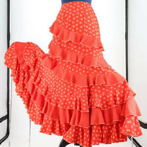 [ free shipping ][ beautiful goods flamenco costume ]... red × polka dot × frill SONIA JOHNES Sony a Jones faruda on a grand scale spread hem skirt 