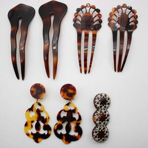 [ free shipping ][ all 6 point flamenco for accessory set ] tortoise shell pattern Gold pei joke material earrings si-jo stop set sale Dance for ornament small articles 