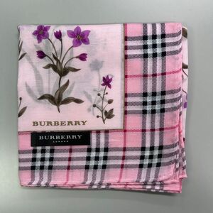 新品 バーバリー BURBERRY 花柄 大判ハンカチ　ノバチェック　ピンク