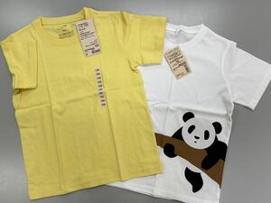 新品2枚セット　無印良品　プリント半袖Tシャツと無地Tシャツ　パンダ　白　黄色　イエロー　130