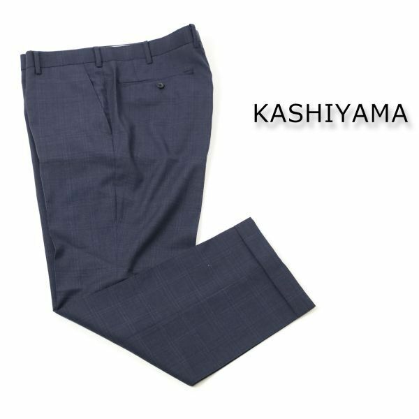 861 新品 KASHIYAMA カシヤマ 少訳 ビジネス パンツ メンズ スラックス ウールパンツ チェック 紺　オンワード樫山 W92