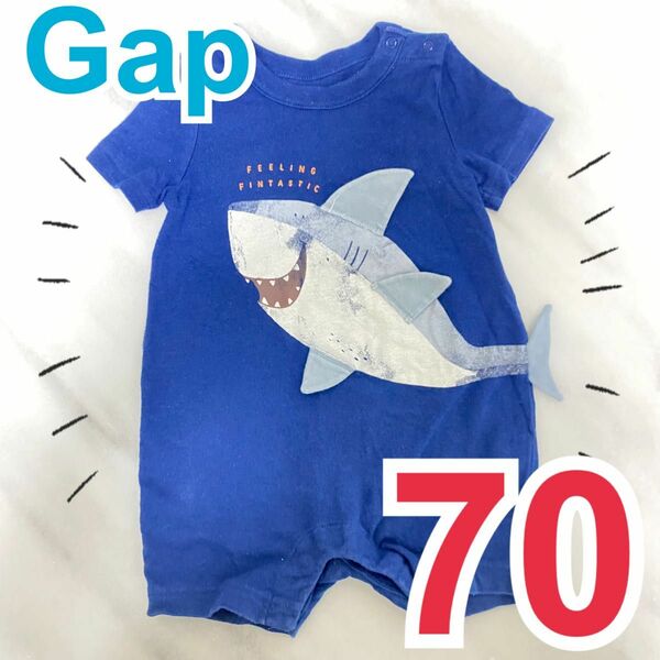  baby GAP ベビー　ギャップ　サメ　シャーク　半袖　ロンパース　70 ネイビー