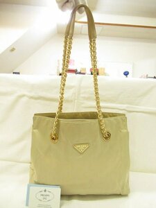 1円～PRADA プラダ テステートナイロン チェーンショルダーバッグ B4394 ベージュ★宅配便S★o0164