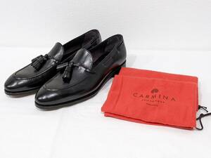 【2504】美品 CARMINA カルミーナ ローファー タッセル レザー 7 1/2 日本サイズ 26cm ブラック メンズ シューズ 革靴 ビジネス