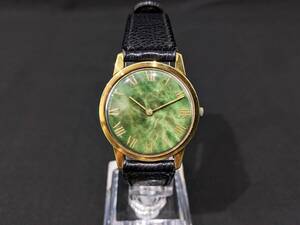 【46778】GIRARD-PERREGAUX ジラールペルゴ 手巻き グリーン文字盤 緑 マーブル ゴールドカラー 2針 稼働品 革ベルト メンズ 腕時計