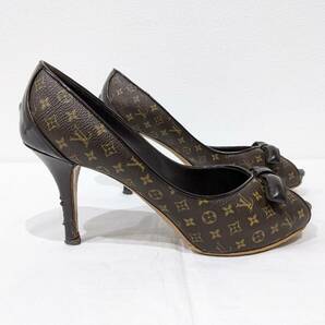 【1円～】Louis Vuitton ルイヴィトン LV パンプス オープントゥ ハイヒール リボンパンプス モノグラム ブラウン系 茶系 36 1/2 ヒール7cmの画像6