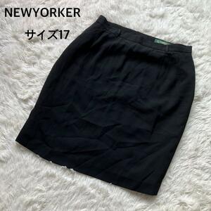 美品 17号 3L XXL ニューヨーカー スカート ひざ丈 鹿の子 フレア 大きいサイズ ネイビー 紺 NEWYORKER レディース