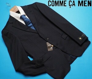 新品定価6.3万円 COMME CA MEN コムサメン【CERRUTI チェルッティ 伊製生地】4ラインストライプ ジャケットLL紺(09) 02GA02