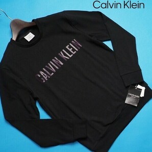新品正規品 Calvin Klein カルバンクライン 春先最旬 ストレッチコットン スウェット トレーナー US:M JP:L 黒(W11) NM1960の画像1