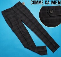 新品定価2.9万円 COMME CA MEN コムサメン『CERRUTI チェルッティ 伊製生地』ウール100 チェック柄 スラックス/パンツL灰(04) 03FP02_画像1