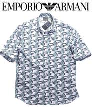 春夏物53,000円新品EMPORIO ARMANI★これ一枚でお洒落が完成するモダン幾何学柄オーバーサイズ半袖シャツ【欧米M＝日本L～XL】_画像1