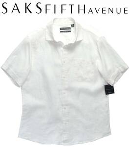 春夏物新品SAKS FIFTH AVENUEサックス・フィフス★皺のままが雰囲気◎涼しさMAXリネン100%タックアウト向け半袖シャツ【白XL＝日本3XL】 