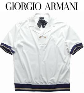 春夏物117,000円新品GIORGIO ARMANIアルマーニ★Vゾーン相性◎デザイン性のある半袖W襟ポロシャツ【56＝日本XXL～3XL】