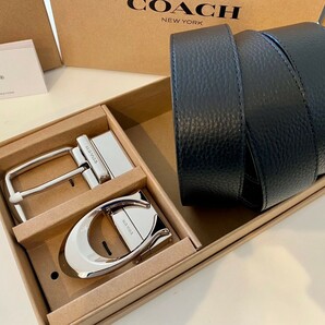 COACH リバーシブル フリーサイズ バックル回転 ブラックxブラウン シルバーバックル 回転可能の画像1