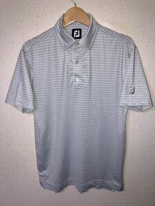 FOOTJOY 　フットジョイ　ゴルフ　チェック柄　ストレッチ　半袖　ボタンダウン　ポロシャツ　Mサイズ　グレー系　JP-F13-02