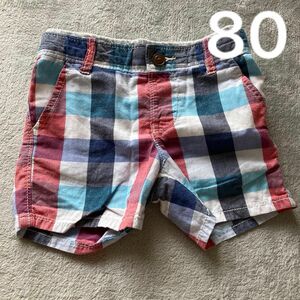 ベビーGAP ショートパンツ約80サイズカラフルチェック デニムショートパンツ 男の子 女の子