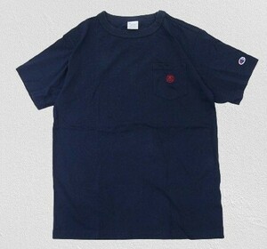 r1_7084k ★定形外 配送★ Champion チャンピオン×STUSSY ステューシー コラボ ワンポイント刺繍Tシャツ ネイビー サイズM