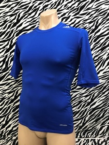r1_6897r ★定形外 配送★ 良品 大きいサイズO アディダス テックフィット コンプレッションシャツ 半袖 クライマライト ブルー