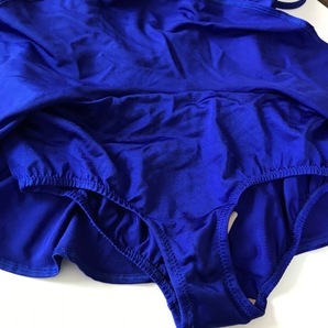 r1_0056y ★定形外 配送★ 極美品 日本製 光沢 群青色 ミニスカート一体型 ハイカットワンピース水着 クロスバック パイピング 13号 Lの画像3