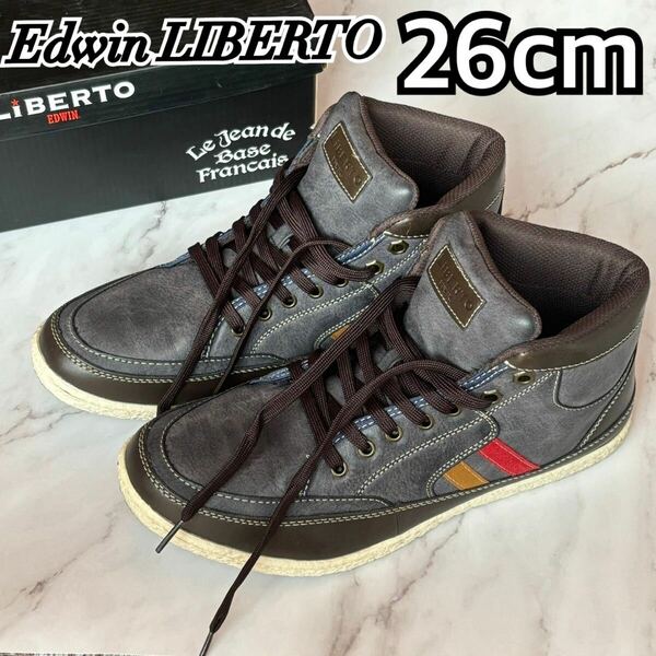 LiBERTO EDWIN リベルト エドウィン メンズ ハイカット スニーカー スニーカー ネイビー 紺 26cm