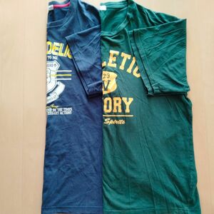 メンズ　半袖　 Tシャツ 4L 2枚セット 古着 ロゴ　ネイビー　グリーン　紺　緑　大きいサイズ