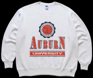 ★90s USA製 RUSSELLラッセル AUBURN UNIVERSITY 前V スウェット オフホワイト XXL★特大 オールド ビンテージ カレッジ オーバーサイズ