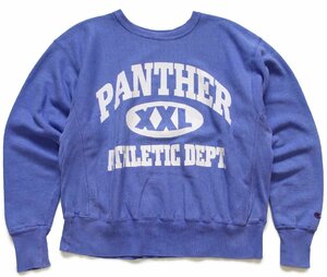 ★00s Championチャンピオン PANTHER XXL ATHLETIC DEPT 三段中抜き リバースウィーブ スウェット 薄青紫★オールド オーバーサイズ