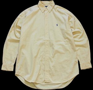 ★90s ラルフローレン BLAIRE ワンポイント ボタンダウン コットンシャツ カスタム 薄黄★65 オールド ロゴ刺繍 イエロー オーバーサイズ