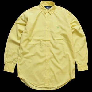 ★90s ラルフローレン ワンポイント ボタンダウン コットンシャツ 薄黄★73 オールド ロゴ刺繍 イエロー 無地 クラシック オーバーサイズ