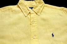 ★90s ラルフローレン BLAKE ワンポイント ボタンダウン リネンシャツ 黄★オールド ロゴ刺繍 無地 イエロー オーバーサイズ ビッグサイズ_画像3