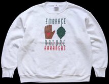 ★90s USA製 EMBRACE NATURE ARKANSAS ハンド リーフ ハート イラスト スウェット 白 XL★オールド ビンテージ ホワイト オーバーサイズ_画像1