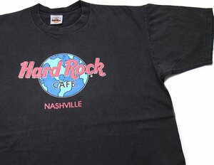 ★90s USA製 Hard Rock CAFE ハードロック カフェ NASHVILLE コットンTシャツ 黒 XL★オールド ミュージック ブラック オーバーサイズ
