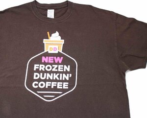 ★Dunkin' Donuts ダンキンドーナツ NEW FROZEN DUNKIN' COFFE 両面プリント コットンTシャツ チョコレート XL★コーヒー オーバーサイズ