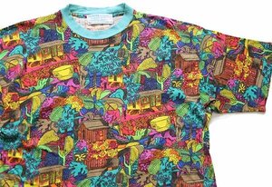 ★80s イタリア製 CARRERA アート オールオーバープリント コットンTシャツ S★オールド ビンテージ ユーロ ヨーロッパ 全面 総柄