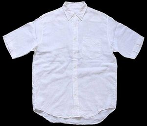 *90s Италия производства BENETTON Benetton одноцветный кнопка down короткий рукав linen рубашка белый L* Old Vintage евро белый большой размер 