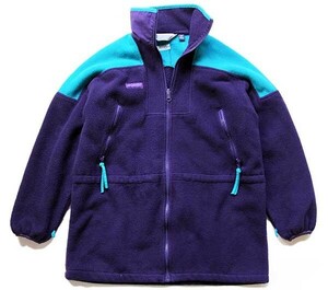 ★90s USA製 Columbiaコロンビア ツートン 切り替え ライナー フリースジャケット 紫×青 W-S★オールド ビンテージ アウトドア