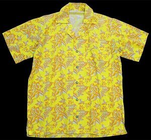 ★80s イタリア製 IMEC UOMO ボタニカル柄 半袖 コットン オープンカラーシャツ 黄★オールド ユーロ アロハ フラワー オーバーサイズ