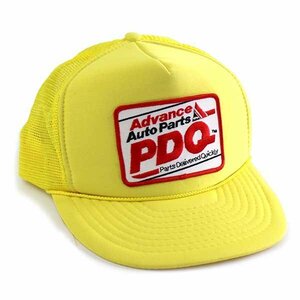 ★90s Advance Auto Parts PDQ パッチ付き メッシュキャップ イエロー★オールド ビンテージ ワッペン パーツ ネオン 蛍光 トラッカー