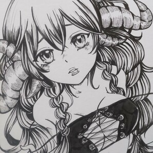 手描きイラスト★オリジナル 中色紙 ペン画 モノクロ 少女 『揺れるのが嫌。』の画像2