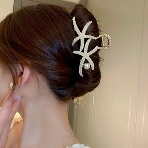 ヒトデ　マリン風　海　パール　キラキラ　バンスクリップ　ヘアアクセサリー　ヘアクリップ　バレッタ　韓国　オルチャン　ヘアアクセ