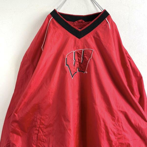 G-3 apparel 古着　ナイロンプルオーバー　カレッジ刺繍　赤　XXL