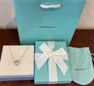 新品 未使用 正規品 ティファニー tiffany&co ネックレス オープンハート リボン k18 750 シルバー ケース 巾着 紙袋リボン 箱 ハート