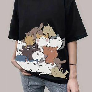 Tシャツ 集合猫プリント 新品 大きいサイズ