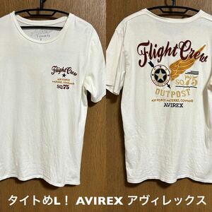 タイトめL！AVIREX(アヴィレックス)古着半袖Tシャツ 「フライトクルー」スコードロン刺繍・ミリタリーTee 6143480 白