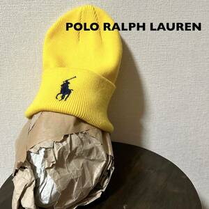 ポロラルフローレン 古着ニット帽 イエロー×ネイビー ビッグポニー刺繍 中国製 メンズレディース POLO RALPH LAUREN ユニセックス 