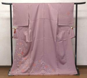 ☆訪問着☆単衣「特撰 弥生」丹後ちりめん 正絹 刺繍 裄65cm☆残布反端付 キレイ