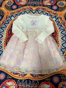 【新品】ピンク花柄チュールワンピース ドレス　可愛い 女の子大好き スカート3枚重ね 110サイズ