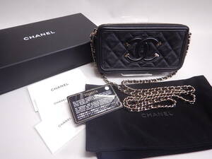 極美品■CHANEL シャネル CCフィリグリー チェーン ウォレット クラッチ A84450 黒 キャビア/ゴールド金具 マトラッセ 2WAY■